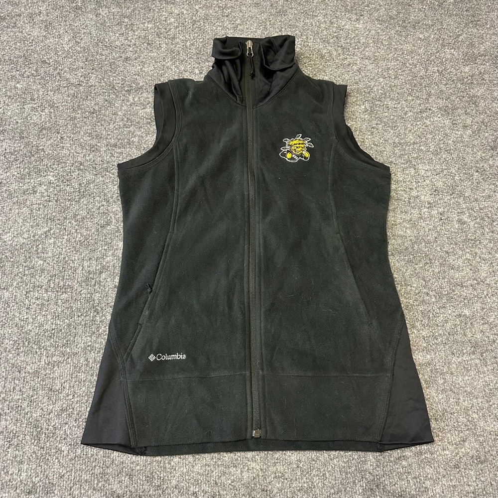 Columbia Fleece Vest Womens Size M Black Wichita State Shockers Full Zip Outdoor